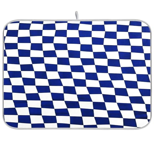 Geschirrmatte, Küchenmatte für Theke, Geschirrabtropfbrett, hitzebeständig, Größe XL, 45,7 x 61 cm, Marineblau und Weiß kariert Geschirrmatte, Küchenmatte für Theke, Geschirrabtropfbrett, hitzebeständig, Größe XL, 45,7 x 61 cm, Marineblau und Weiß kariert von sanluoli