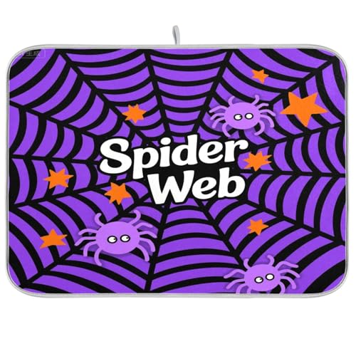 Geschirrmatte, Motiv: Spinne, Halloween, gestreift, für Küchentheke, Arbeitsplatte, Trockner, Küche, Geschirr, Abtropfmatte, Jumbo, 45,7 x 61 cm, Violett Geschirrmatte, Motiv: Spinne, Halloween, gestreift, für Küchentheke, Arbeitsplatte, Trockner, Küche, Geschirr, Abtropfmatte, Jumbo, 45,7 x 61 cm, Violett von sanluoli