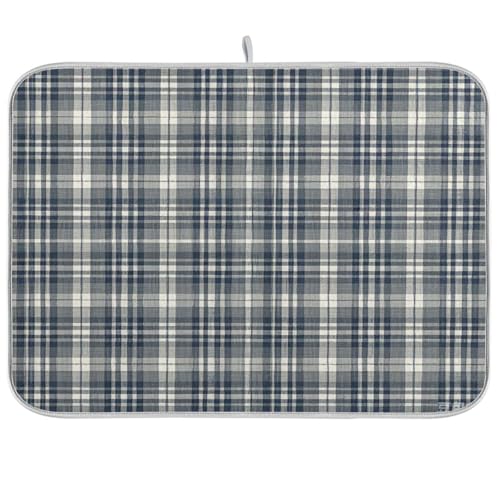 Geschirrmatte im Vintage-Stil, Büffelkariert, Grau, Küchenarbeitsplatte, Abtropfmatte, Geschirrtrockner, Küche, große Mikrofaser-Abtropfmatte, 45,7 x 61 cm von sanluoli