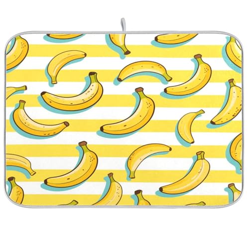 Geschirrmatte mit gelb-weiß gestreifter Obstbananen-Geschirrmatte, Abtropfmatte mit Matte, Arbeitsplattenschutz, hitzebeständige Mikrofaser-Abtropfmatte, XL, 45,7 x 61 cm Geschirrmatte mit gelb-weiß gestreifter Obstbananen-Geschirrmatte, Abtropfmatte mit Matte, Arbeitsplattenschutz, hitzebeständige Mikrofaser-Abtropfmatte, XL, 45,7 x 61 cm von sanluoli