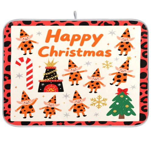 Geschirrmatte mit rotem Leopardenmuster "Merry Christmas", Abtropfgestell, Küchentheke, Arbeitsplatte, Geschirrmatte, Abtropfmatte, Küchenmatte, groß, 45,7 x 61 cm von sanluoli
