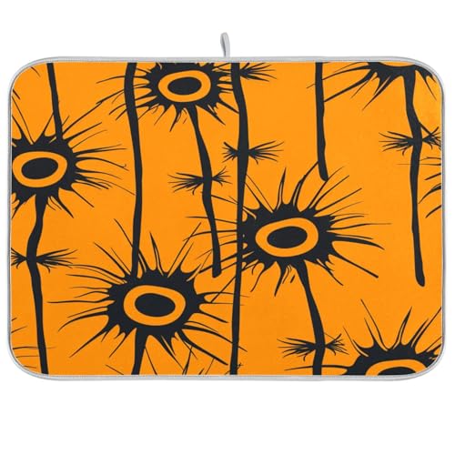 Gesicht Löwenzahn-Design Halloween Schwarz Orange Geschirrabtropfmatte Küchenpads für Theke Küche Arbeitsplatte Dekor Geschirrtrockner Tuch Geschirrmatte Trocknen XL 45,7 x 61 cm von sanluoli