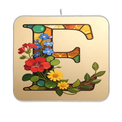 Glasblume Buchstabe E Abtropfmatte Abtropfgestell Küche Arbeitsplatte Dekor Hitzebeständige Matte 40,6 x 45,7 cm von sanluoli