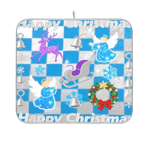 Glitzernde, grau-blaue Weihnachts-Geschirrmatte, Küchenutensilien, saugfähige Matte, 40,6 x 45,7 cm von sanluoli