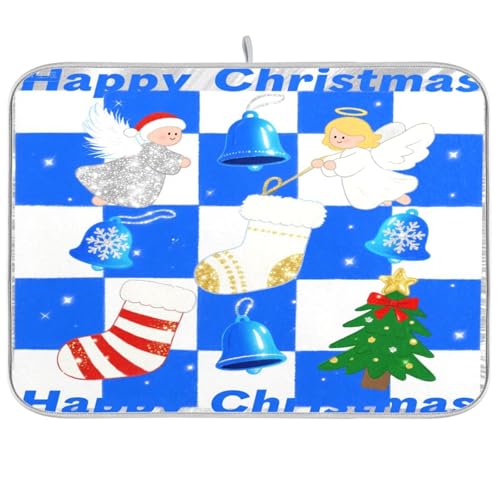 Glitzerndes grau-blaues Weihnachts-Karo-Büffel-Trockenmatte, Küchenmatte, Theke, Geschirrständer, matt, hitzebeständig, Abtropfmatten für Küche, extra groß, 45,7 x 61 cm Glitzerndes grau-blaues Weihnachts-Karo-Büffel-Trockenmatte, Küchenmatte, Theke, Geschirrständer, matt, hitzebeständig, Abtropfmatten für Küche, extra groß, 45,7 x 61 cm von sanluoli