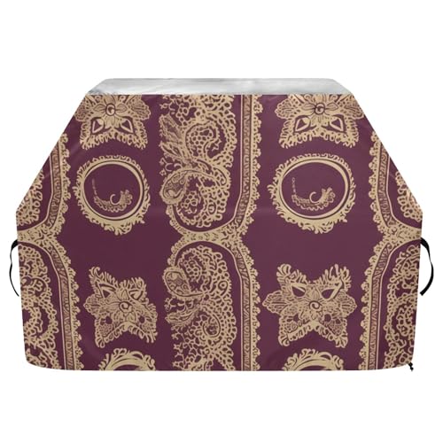 Grillabdeckung im Paisley-Stil, dunkelrot und goldfarben, 165 cm, wasserdicht, strapazierfähig, Grillabdeckung mit verstellbarem Kordelzug für Staub und Wind von sanluoli