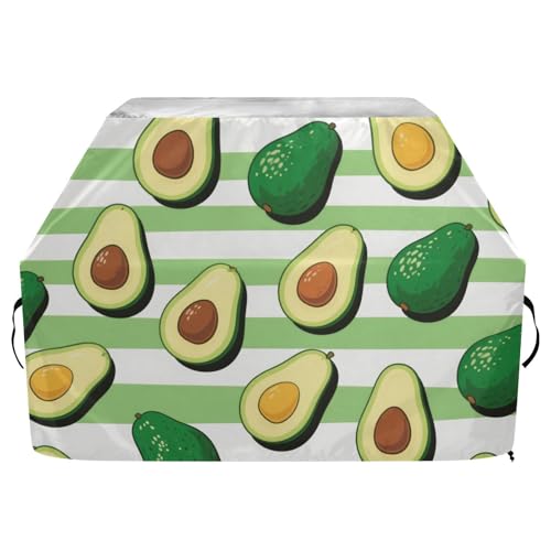 Grün-weiß gestreifte Avocado-Obst-Outdoor-Grillabdeckung, 165 cm, wasserdicht, strapazierfähig, Holzkohlegrill-Abdeckung mit verstellbarem Kordelzug für Staub und Wind von sanluoli