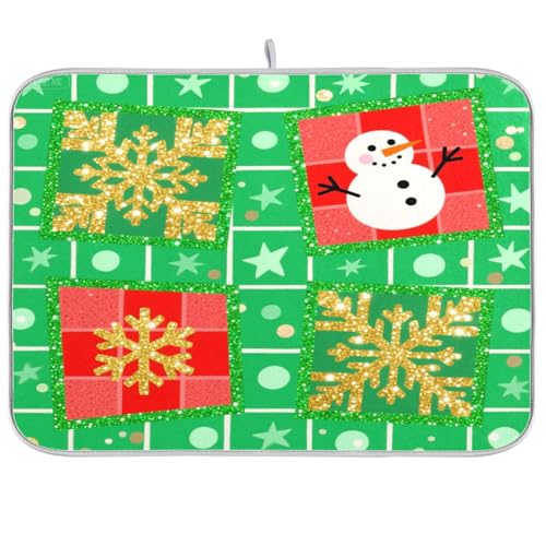 Grüner Schneemann Weihnachten Abtropfmatte Thekenmatten für Küche Geschirrabtropftuch hitzebeständig Matte Jumbo Geschirr Abtropfmatte 45,7 x 61 cm von sanluoli