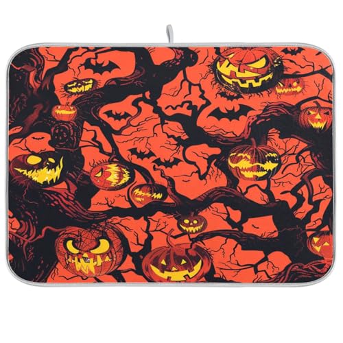 Gruselige Elm Holloween Abtropfmatte Küche Theke Matte Geschirrtrockner Matte Flasche Trockner Matte Küche Abtropfmatten für Geschirr Groß 45,7 x 61 cm von sanluoli