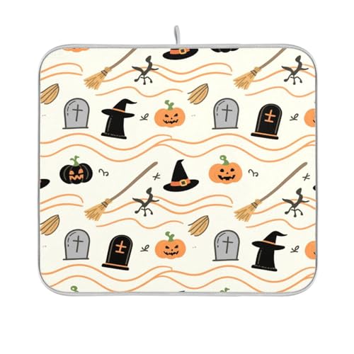 Halloween Orange Kürbis Hexe Geschirrmatte Küche Arbeitsplatte Matte Geschirr Abtropfmatte für Küchentheke Flasche Trockner Matte 40,6 x 45,7 cm Halloween Orange Kürbis Hexe Geschirrmatte Küche Arbeitsplatte Matte Geschirr Abtropfmatte für Küchentheke Flasche Trockner Matte 40,6 x 45,7 cm von sanluoli