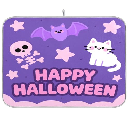 Happy Halloween Fledermaus süße Katze lila Abtropfmatte Küche Arbeitsplatte Matte Abtropfmatten für Arbeitsplatte Küche saugfähiges Geschirr Abtropfmatte XL 45,7 x 61 cm Happy Halloween Fledermaus süße Katze lila Abtropfmatte Küche Arbeitsplatte Matte Abtropfmatten für Arbeitsplatte Küche saugfähiges Geschirr Abtropfmatte XL 45,7 x 61 cm von sanluoli