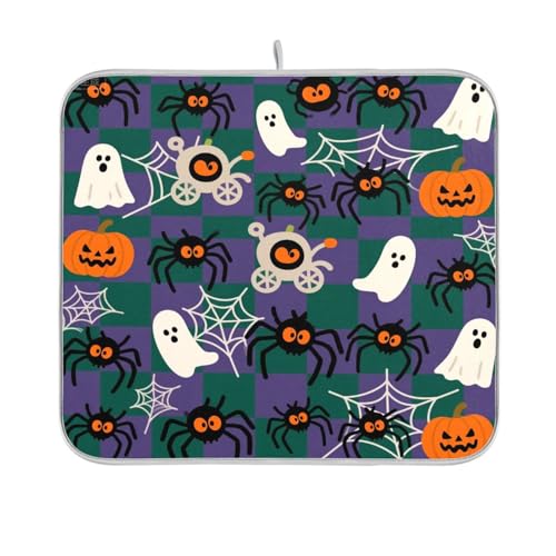 Happy Halloween Spinnennetz karierte Geschirrmatte Abtropfmatte für Küchentheke Gummimatte Arbeitsplatte Geschirrtrockner matt 40,6 x 45,7 cm Happy Halloween Spinnennetz karierte Geschirrmatte Abtropfmatte für Küchentheke Gummimatte Arbeitsplatte Geschirrtrockner matt 40,6 x 45,7 cm von sanluoli