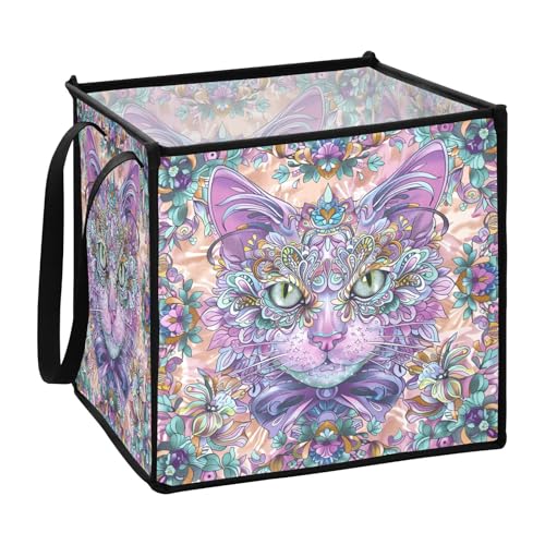 Katzenkörbe im Boho-Stil mit Blumenmotiv, für Regale für Büro, faltbar, Zubehörkörbe für Regale, 33 x 33 x 33 cm, Violett von sanluoli