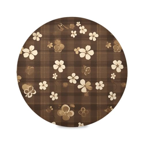 Kleeblatt-Platzdeckchen, rund, wendbar, gesteppt, mit Teller, PVC, 39 cm, Braun von sanluoli