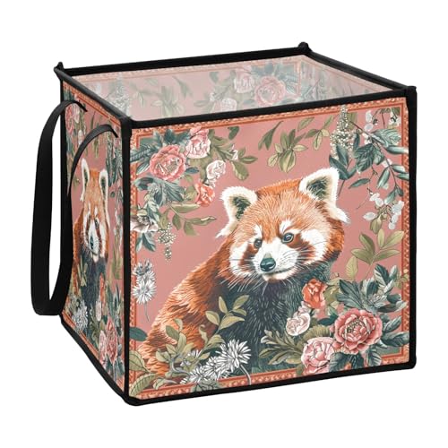 Kleine Panda-Blumenmuster, rote Boho-Körbe zur Organisation für Schrank, zusammenklappbares Regal, Stoffwürfel, Aufbewahrungskörbe, 33 x 33 x 33 cm Kleine Panda-Blumenmuster, rote Boho-Körbe zur Organisation für Schrank, zusammenklappbares Regal, Stoffwürfel, Aufbewahrungskörbe, 33 x 33 x 33 cm von sanluoli