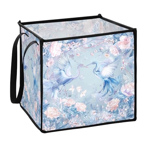 Körbe im böhmischen Stil mit chinesischen Blumen und Kranich für die Organisation von wesentlichen faltbaren Regalen aus Stoff Würfel 33 x 33 x 33 cm von sanluoli