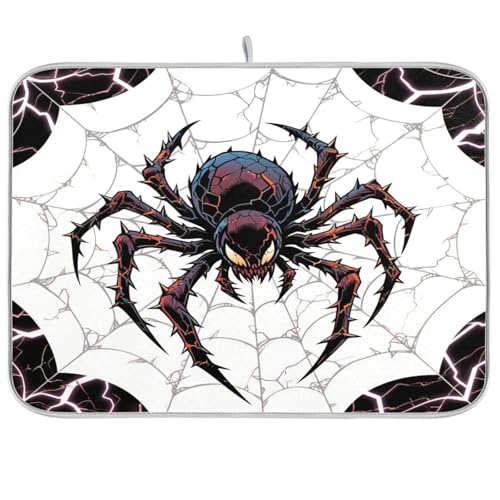 Lightning Spinnennetz Stern Schwarz Weiß Abtropfmatte Küche Theke Zubehör Geschirrabtropfmatte mit Matte Geschirrspültrockner Matte Extra große Geschirrabtropfmatte 45,7 x 61 cm von sanluoli