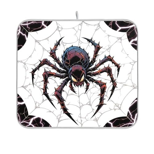Lightning Spinnennetz Stern Schwarz Weiß Geschirrabtropfmatte Küche Arbeitsplatte Matte Trocknungsmatte Theke Heizmatte 40,6 x 45,7 cm von sanluoli