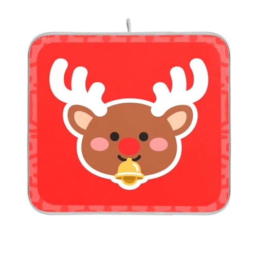 Merry Christmas Abtropfmatte mit niedlichem braunem Elch, Küchentheke, Abtropfmatte, saugfähige Matte, 40,6 x 45,7 cm von sanluoli