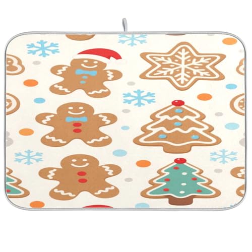 Merry Christmas Geschirrmatte, Lebkuchen-Geschirr, Küchenzubehör, Abtropfmatte, hitzebeständig, extra groß, 45,7 x 61 cm von sanluoli