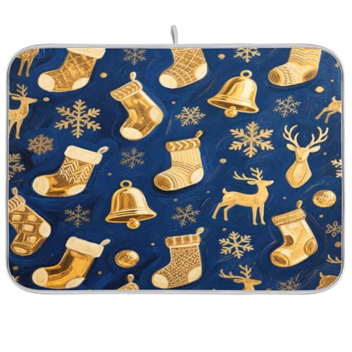 Merry Christmas Golden Bell Elch Abtropfmatte Küchenzubehör für Arbeitsplatte Arbeitsplatte Pad Theke Wärmematte Geschirr Abtropfmatte XL Mikrofaser 45,7 x 61 cm Merry Christmas Golden Bell Elch Abtropfmatte Küchenzubehör für Arbeitsplatte Arbeitsplatte Pad Theke Wärmematte Geschirr Abtropfmatte XL Mikrofaser 45,7 x 61 cm von sanluoli