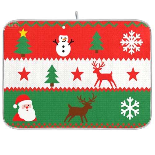 Merry Christmas Green Tree Snowman Elch Dish Mat Dish Mat for Kitchen Theke Drying Matte Kitchen Theke Heat Resistant Kitchen Mat Large Dish Drying Mat 18 x 24 von sanluoli