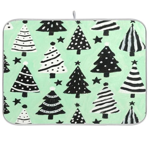 Merry Christmas with Mint and Green Trees Abtropfmatte Thekenmatten für Küche Geschirrkorb Matte Küche Trockner Matte Geschirr Abtropfmatte XL 18 x 24 cm von sanluoli