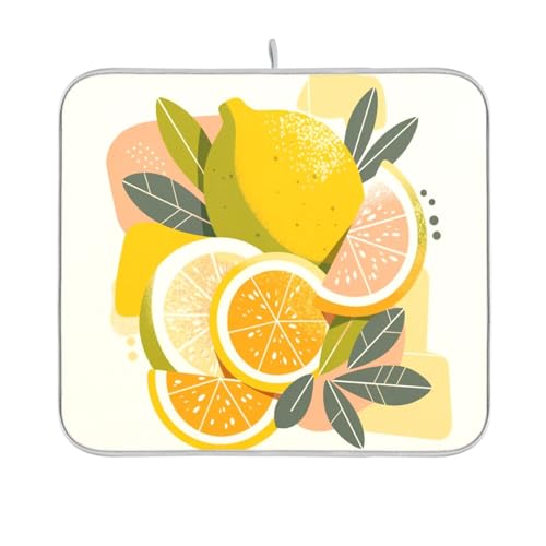 Minimalistische Abtropfmatte mit Früchten, Zitrone, Küchentheke, Matte unter Geschirrabtropfer, Geschirrspülmatte, 40,6 x 45,7 cm von sanluoli