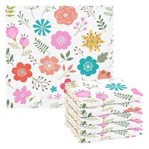 Minimalistisches Mikrofaser-Handtuch mit Blumenmuster und Blättern, Geschirrtuch, Frottee, lustige Küchenhandtücher, Kaffee-Thema, klassisch, 27,9 x 27,9 cm von sanluoli