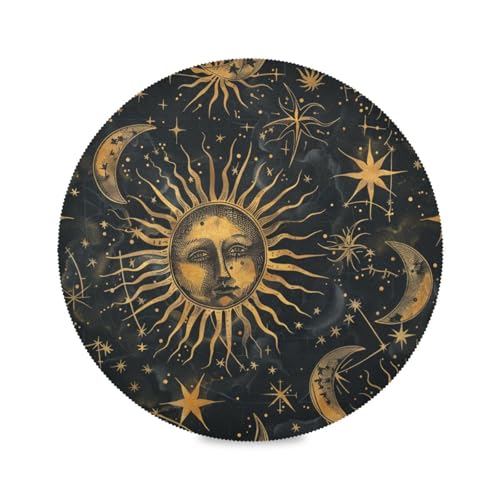 Mystic Golden Sun Moon Runde Tischsets Bauernhaus wendbar gesteppt Tischset Frühlingsdekor Bauernhaus Teller 39 cm von sanluoli