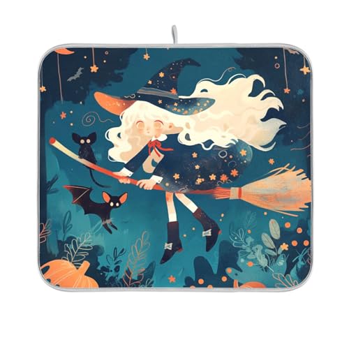 Niedliche Halloween-Hexenmädchen-Abtropfmatte für Küche, Arbeitsplatte, Dekoration, trocken matt, für Geschirr, Geschirrspüler, 40,6 x 45,7 cm Niedliche Halloween-Hexenmädchen-Abtropfmatte für Küche, Arbeitsplatte, Dekoration, trocken matt, für Geschirr, Geschirrspüler, 40,6 x 45,7 cm von sanluoli