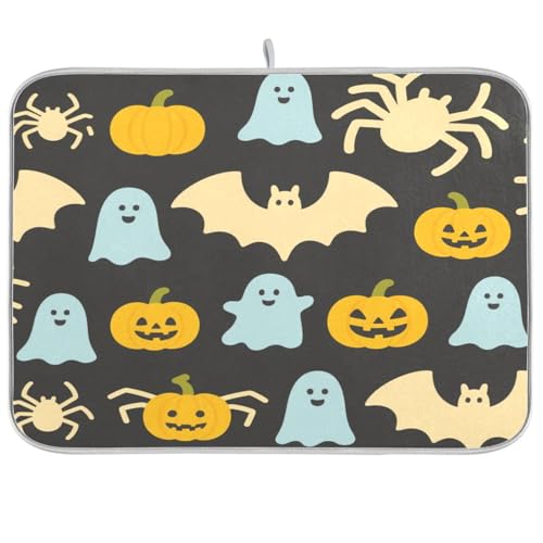 Niedliche Halloween-Kürbis-Fledermaus-Geschirrmatte, Küchenmatte, Arbeitsplatte, Abtropfmatte, hitzebeständige Thekenmatte, Geschirrabtropfmatten für Küche, extra groß, 45,7 x 61 cm von sanluoli