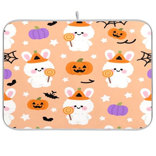 Niedliches weißes Kaninchen für Halloween, Abtropfmatte für Küchentheke, Küchenzubehör für Arbeitsplatte, hitzebeständige Matte, XL-Abtropfmatte für Geschirr, 45,7 x 61 cm Niedliches weißes Kaninchen für Halloween, Abtropfmatte für Küchentheke, Küchenzubehör für Arbeitsplatte, hitzebeständige Matte, XL-Abtropfmatte für Geschirr, 45,7 x 61 cm von sanluoli