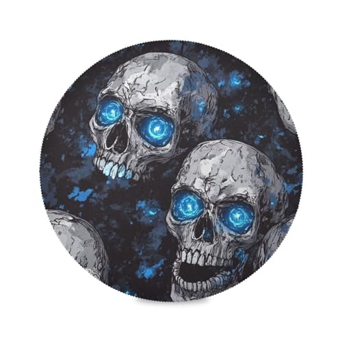 Nightmare Skull Blue Neon Eyes Rattan Runde Tischsets Reversible Quilted Tischset Waschbar Platzsets Frühling Platzsets Set mit 6 Stück 39,1 x 39,1 cm Nightmare Skull Blue Neon Eyes Rattan Runde Tischsets Reversible Quilted Tischset Waschbar Platzsets Frühling Platzsets Set mit 6 Stück 39,1 x 39,1 cm von sanluoli