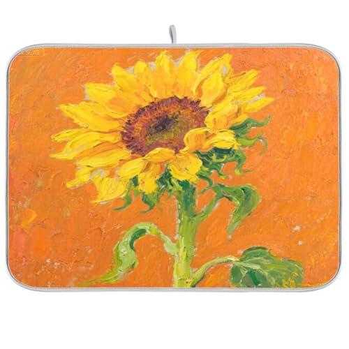 Ölgemälde Sonnenblumen Abtropfmatte Küchenmatte Theke Abtropfmatte Trockner Küchenmatte Geschirrabtropfmatte groß 45,7 x 61 cm von sanluoli