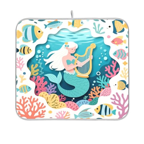 Papierschnitt Ozean-Tier-Meerjungfrau Abtropfmatte Küchenmatte für Theke Geschirrabtropfmatte Flaschentrockner Matte 40,6 x 45,7 cm von sanluoli