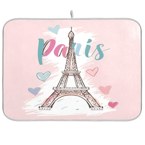 Pfirsich-Eiffelturm-Abtropfmatte, Abtropfgestell, Küchentheke, Trockenmatte für Geschirr, saugfähige Matte, Abtropfmatten für Küche, 18 x 24 cm, 18 x 24 cm Pfirsich-Eiffelturm-Abtropfmatte, Abtropfgestell, Küchentheke, Trockenmatte für Geschirr, saugfähige Matte, Abtropfmatten für Küche, 18 x 24 cm, 18 x 24 cm von sanluoli