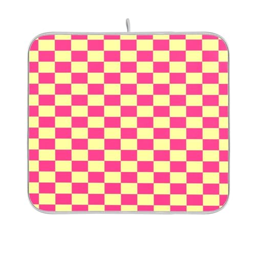 Pfirsich- und gelbes amerikanisches Karomuster Geschirrabtropfmatte für Küchentheke, Küche, Arbeitsplatte, Theke, Heizmatte, 40,6 x 45,7 cm von sanluoli