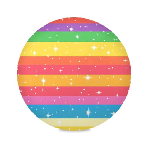 Pride Month Bunte gestreifte Sterne, abgerundet für Kinder, wiederverwendbare Platzsets, waschbar, hitzebeständig, PVC-Platzsets, 4er-Set, 39,1 x 39,1 cm von sanluoli