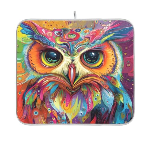 Psychedelic Art Eule Abtropfmatte Küche Theke Matte Geschirrtrockner Matte 16 x 18 von sanluoli