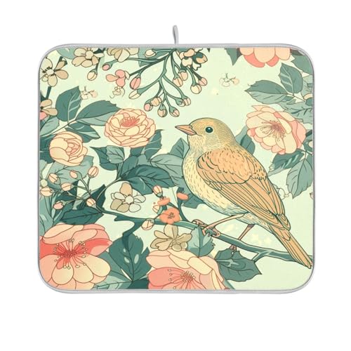 Retro Flroal Bird Abtropfmatte Abtropfgestell Küche Theke Trocknen Matte Saugmatte 40,6 x 45,7 cm von sanluoli