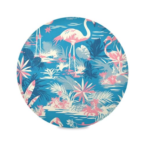 Runde Tischsets mit tropischem blauem Pfirsich-Flamingos, wiederverwendbar, waschbar, abwischbar, Bauernhaus, 39 cm von sanluoli