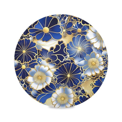Runde Weihnachts-Tischsets im japanischen Stil, blaue Blumen, wiederverwendbare Tischsets für Kinder, Teller, Platzsets, wasserdicht, Set mit 6 Platzsets, 39,1 x 39,1 cm von sanluoli