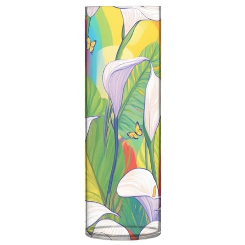 Safari Calla Lily Rainbow Flower Plastic Flower Vase for Home Decor 11.8x3.9 Inch Modern Dining Room Entryway Library Decor von sanluoli
