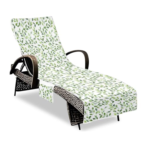 Simple Green Leaves Patio Chaiselongue Chair Cover Waterproof Chaise Beach Spa Towel with Windproof Straps for Outdoor Sunbathing Trips, 215.9 cm X 76.2 cm von sanluoli