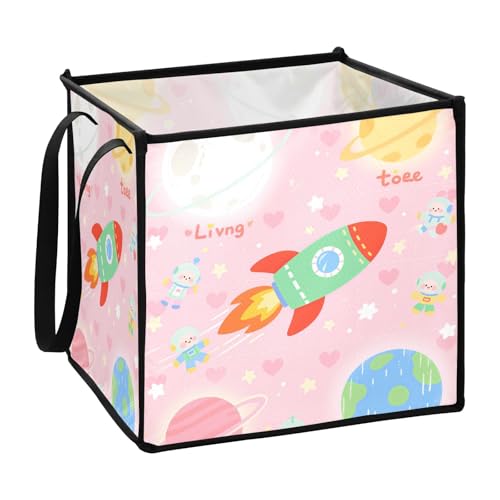 Space Cartoon Planest Rockets Aufbewahrungsbox für Kleidung, faltbar, 33 x 33 x 33 cm von sanluoli