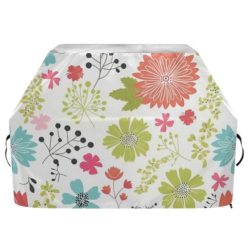 Spring Bunte Blumen Outdoor Terrasse Grillabdeckung 165 cm wasserdicht strapazierfähig Terrasse Grill Abdeckung mit verstellbarem Kordelzug für Staub Wind von sanluoli