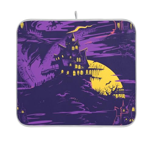 Spukhaus auf Spukhügel, violett, Abtropfmatte für Küche, Theke, Abtropfmatte, Trocknermatte, Küche, 40,6 x 45,7 cm Spukhaus auf Spukhügel, violett, Abtropfmatte für Küche, Theke, Abtropfmatte, Trocknermatte, Küche, 40,6 x 45,7 cm von sanluoli
