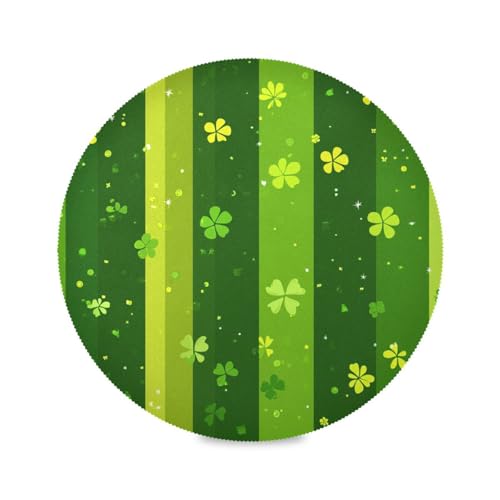St Green Kleeblatt-Streifen-Set, wendbar, gesteppt, Stoff-Tischsets, abwischbarer Teller, 39 cm von sanluoli