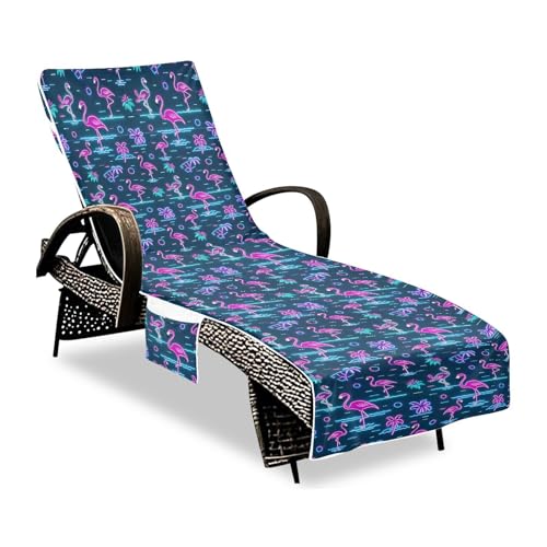 Summer Neon Flamingo Wave Navy Blue Chaiselongue Cover Microfiber Soft Polyester Outddor Beach Chair Cover with Pockets for Outdoor Pool Beach Sunbathing, 215.9 cm X 76.2 cm Summer Neon Flamingo Wave Navy Blue Chaiselongue Cover Microfiber Soft Polyester Outddor Beach Chair Cover with Pockets for Outdoor Pool Beach Sunbathing, 215.9 cm X 76.2 cm von sanluoli
